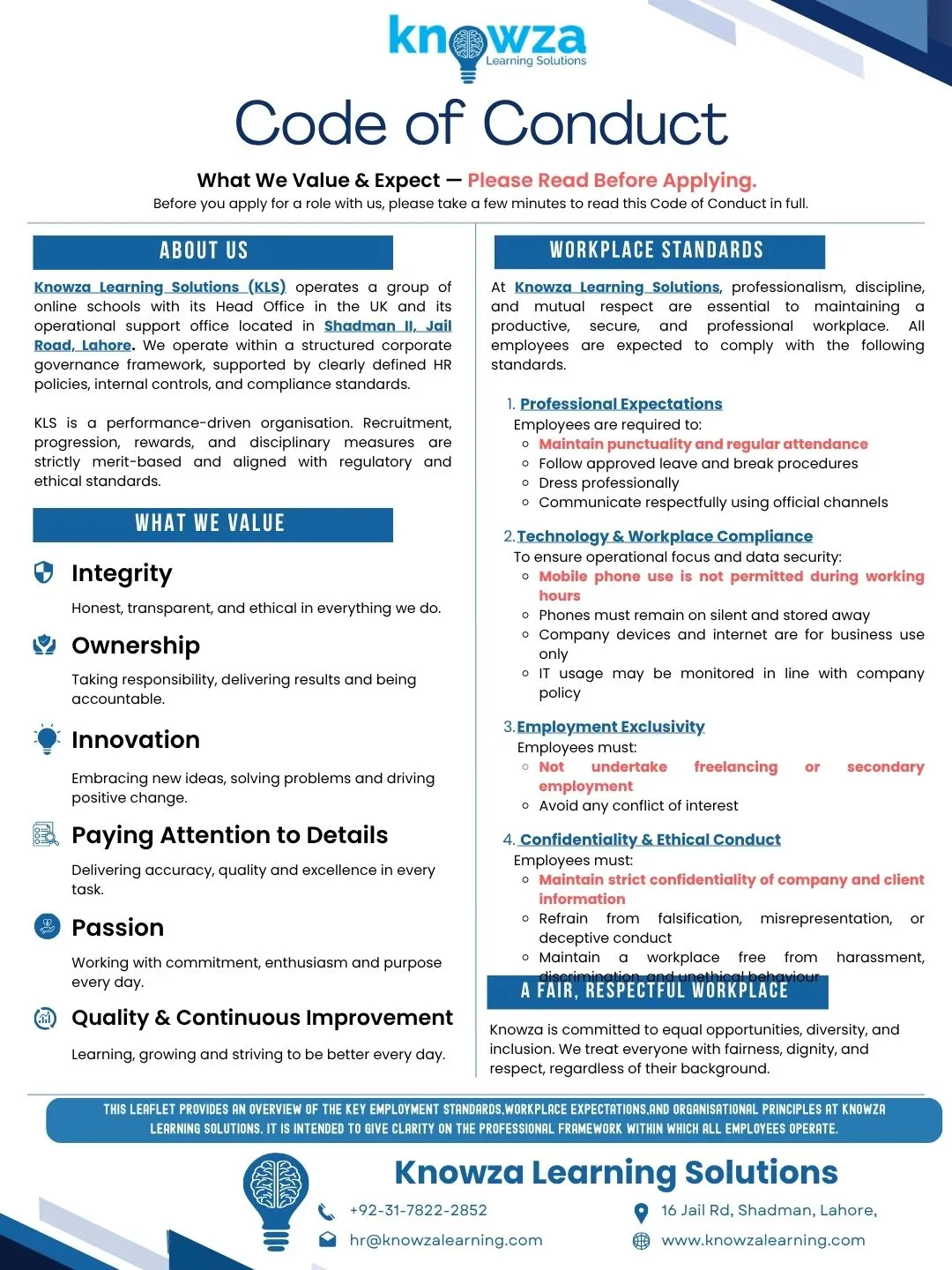 Code of Conduct & Professional Standards